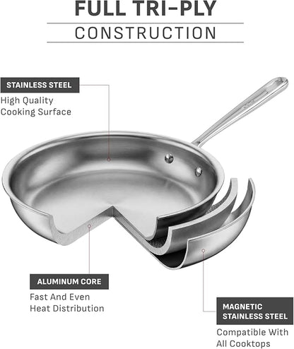 T-fal Pro Tri-Ply Stainless Steel Cookware Set 13 Piece Induction Compatible, Oven Safe 500F, Lids 350F, Fast & Even Heat, Pots and Pans Set, Professional Quality, Kitchen Essentials, Silver - Image 3