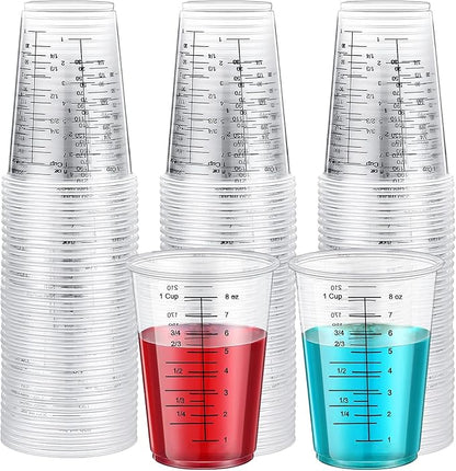 Taeku Measuring Cups Plastic, 8 oz Disposable Clear Epoxy Cups for Resin Reusable Multipurpose Stain Paint Liquid Mixing Cups for Cooking Baking (Pack of 50)