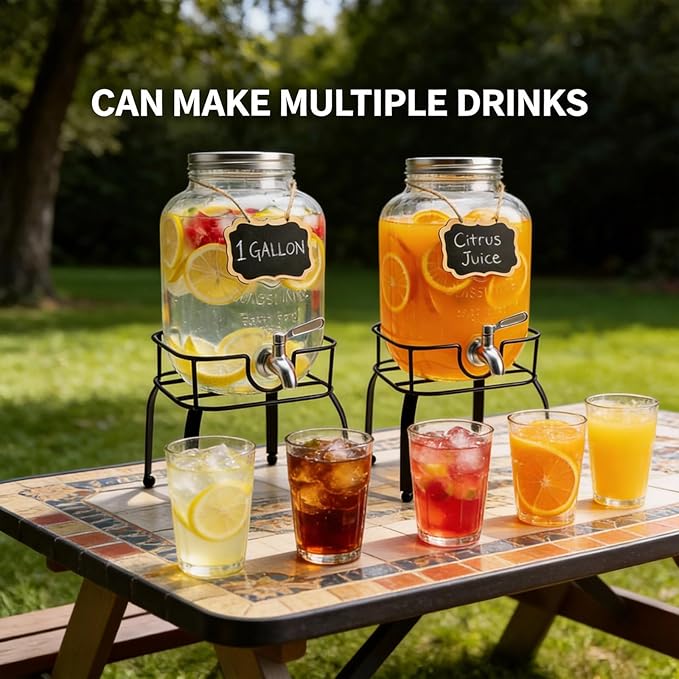 2 Pack1 Gallon Glass Drink Dispensers For Parties,Beverage Dispenser with Stand,304 Stainless Steel Spigot Leakproof,Lemonade Dispenser for Sun Tea, Homemade Juice - Image 6