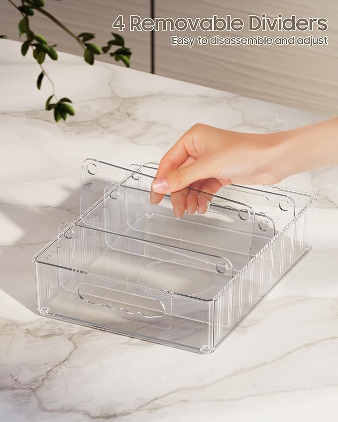 LYNG Lid Organizers Inside Cabinet, Clear Plastic Storage Lid Organizer With 4 Adjustable Dividers, Food Container Lid Organizer For Kitchen Pantry Grey - Image 6