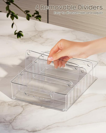 LYNG Lid Organizers Inside Cabinet, Clear Plastic Storage Lid Organizer With 4 Adjustable Dividers, Food Container Lid Organizer For Kitchen Pantry Grey - Image 6