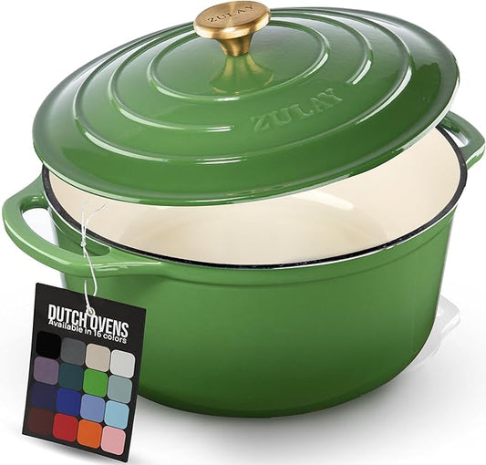 Zulay Kitchen 6 Quart Enameled Cast Iron Dutch Oven Pot with Lid – Premium Durability & Oven Safe up to 500°F – Heavy Duty Cookware Perfect for Bread Baking, Stews, Braising & Roasting - Green by ZulayKitchen