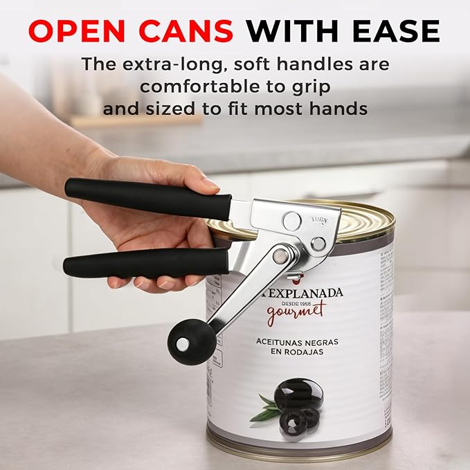 MARSWELL Heavy Duty Can Opener for Large Cans, Extra-Long Handles & Oversized Knob for Easy Cranking, Commercial Manual Hand Crank Opener Opens Big #10 Cans Smoothly, Strong All-Steel Construction - Image 4