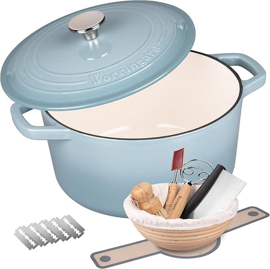 VORRINGARD Enameled Cast Iron Dutch Oven Pot with Lid, for Bread Baking, Round Bread Oven- include Sourdough Bread Baking Supplies Set, 6QT, Sea Salt by Unknown