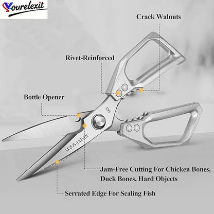 2-Piece Heavy Duty Kitchen Scissors Professional Stainless Steel Meat & Poultry Shears for Cutting Chicken Bones with Ergonomic Comfort Grip, Dishwasher Safe Cooking Scissors for Kitchen & BBQ Black