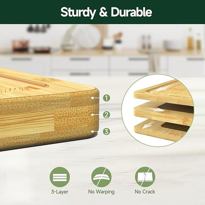 3-Piece Set Bamboo Cutting Board for Kitchen - Crack-Resistant Wood Chopping Boards with Deep Juice Grooves, Pre-Oiled Butcher Block for Meat, Vegetables & Cheese, Natural - Image 3