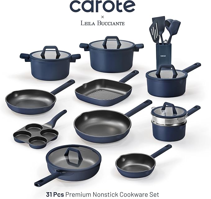 CAROTE 31PCS Pots and Pans Set, Nonstick Cookware Set Kitchen Non Stick Induction Titanium Cookware Non-toxic Granite Cooking set, PFOA Free - Image 2