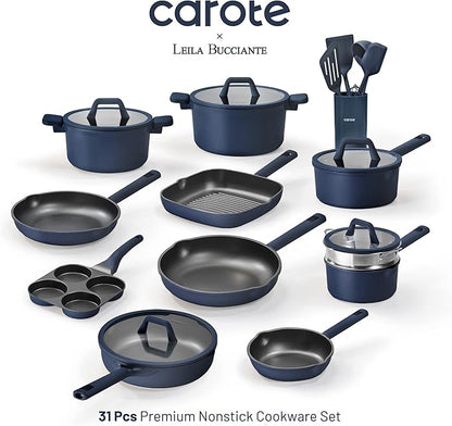 CAROTE 31PCS Pots and Pans Set, Nonstick Cookware Set Kitchen Non Stick Induction Titanium Cookware Non-toxic Granite Cooking set, PFOA Free - Image 2