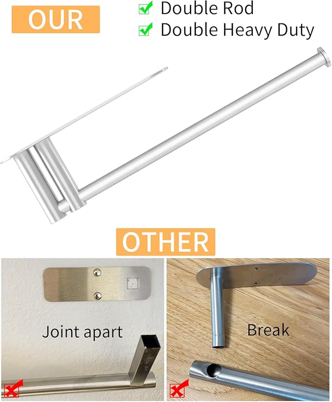 Paper Towel Holder Under Cabinet, 13Inch Self-Adhesive or Wall Paper Towel Holder for Kitchen, Bathroom, RV, Brushed Nickel - Image 4