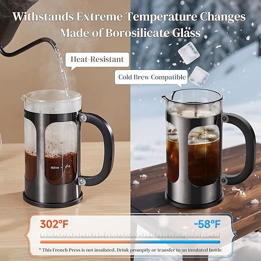 Veken French Press Coffee Maker 34oz, No Plastic Touching Cafe,Thickened Glass Stainless Steel Brewer, Cold Brew Cafetera Tea pot for Kitchen Travel Camping, Gifts, Decor, Bar Accessories, Dark Pewter - Image 6