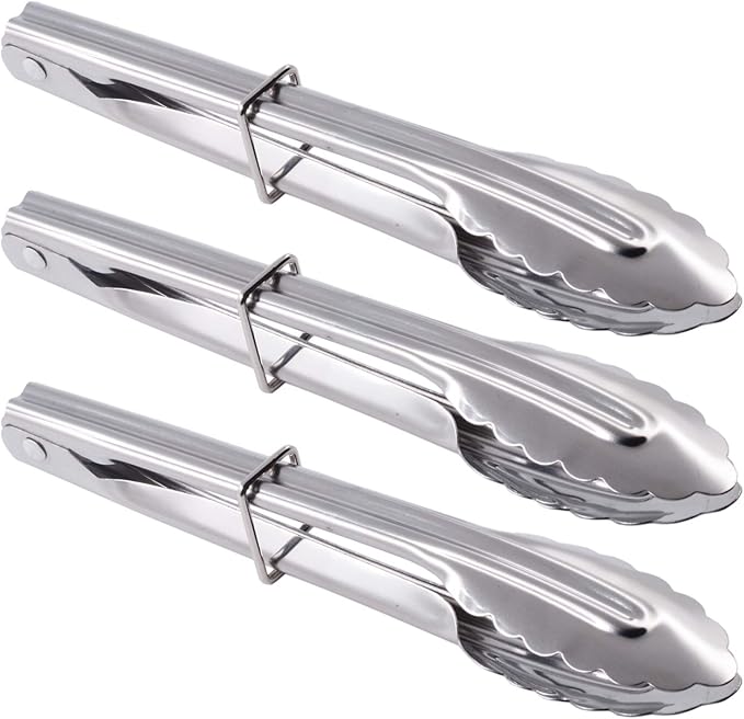 HINMAY Mini Stainless Steel Serving Tongs Small Tongs for Serving Food Cooking Salad Grilling (7-Inch 3 Pieces) by HINMAY