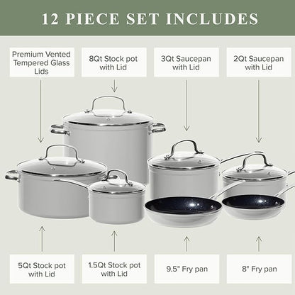Nuwave Healthy Duralon Blue Ceramic Nonstick Cookware Set, Diamond Infused Scratch-Resistant, PFAS Free, Dishwasher & Oven Safe, Induction Ready & Evenly Heats, Tempered Glass Lids & Stay-Cool Handles - Image 7