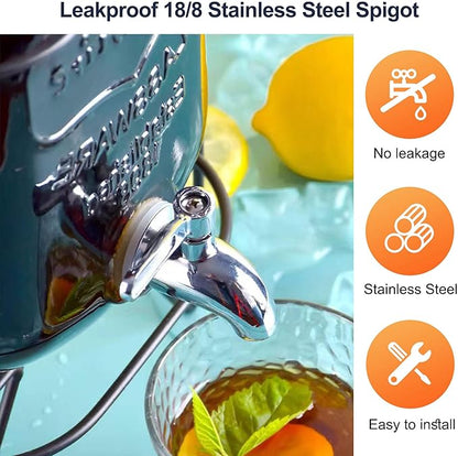 2 Gallon Drink Dispensers for Parties, 2 Pack Glass Beverage Dispenser with Stand & 18/8 Stainless Steel Spigot, Lemonade Jug for Wedding, Picnic, BBQ - Image 4