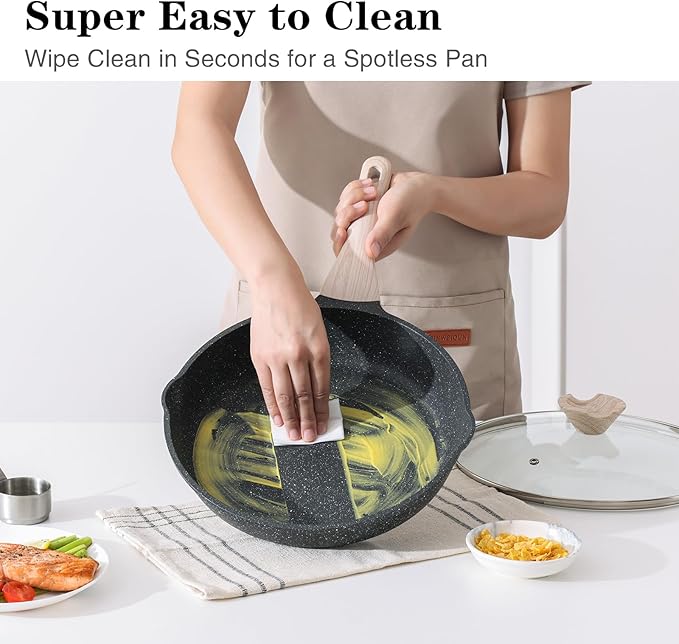 Kordisen Nonstick Frying Pan Set with Lids, 3 Piece Skillet Set, Healthy Induction Cookware Cooking Pan, Stay-Cool Handle, Compatible with All Stovetops, PFOA Free (9.5, 11, 12.5 Inch) - Image 4