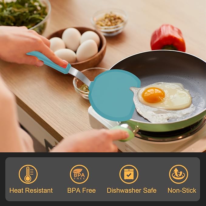 Beijiyi Silicone Spatula Turner Set of 3, 600°F Heat Resistant Nonstick Turner Spatulas for Kitchen Use, Large Flexible Silicone Cooking Utensils Rubber Spatula Set for Egg, Pancake, Fish (Blue) - Image 3