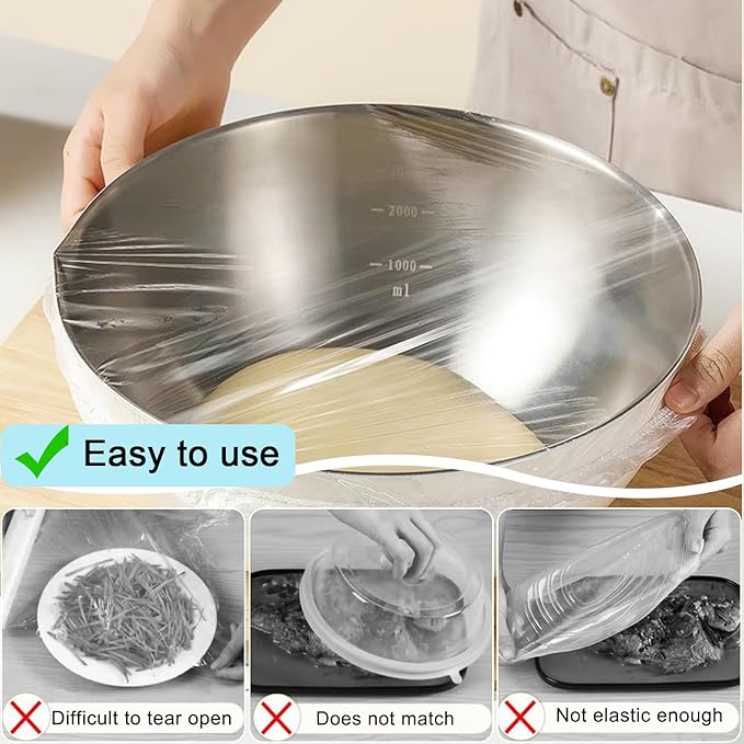 300pcs Plastic Bowl Covers Food Cover, Food Fresh Keeping Bags Elastic Reusable Plastic Stretch Elastic Food Storage Covers Kitchen Dining Plate Bread Proofing Universal Kitchen Wrap (White-L) - Image 6