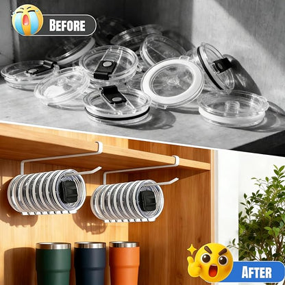 1 Pack Tumbler Lid Organizer, Versatile Cup & Water Bottle Lid Holder, Upgraded Kitchen Space Saver & Under Cabinet Storage, No Adhesive or Drilling Needed, Multi-Use Tumbler Lid Holder, White - Image 6