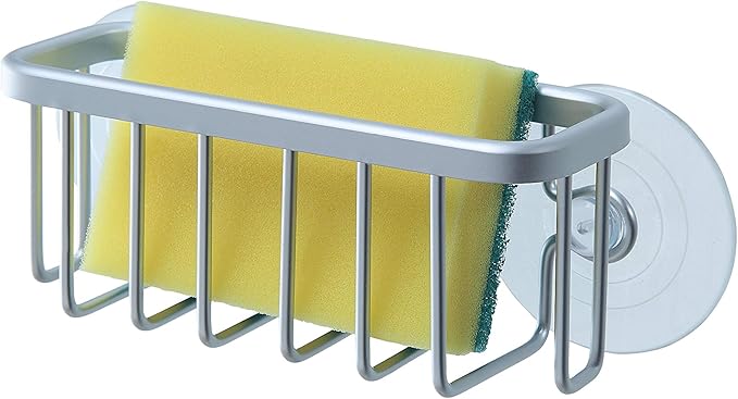 SunnyPoint NeverRust Kitchen Sink Suction Holder for Sponges, Scrubbers, Soap, Kitchen, Bathroom, 6"L x 2.36" W x 2.56"H , Aluminum (Mat Silver, Set of 1) by SunnyPoint