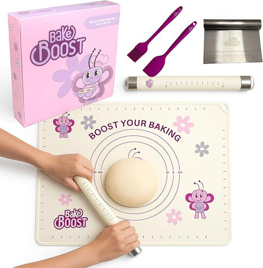 Silicone Baking Mat Gift Set – XL Non-Stick Pastry Mat with Rolling Pin, Dough Scraper, Spatula & Brush | Perfect Christmas Baking Kit for Cookies, Pies & Holiday Treats | Gift-Ready Box