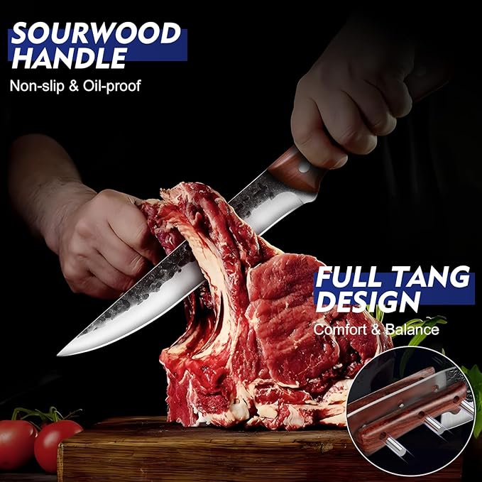 Topfeel 8PCS Chef Butcher Fish Knife Set for Meat Cutting with Roll Bag, Hand Forged Meat Cleaver Knife Boning Carving Knife Set for Home、Camping、BBQ - Image 7