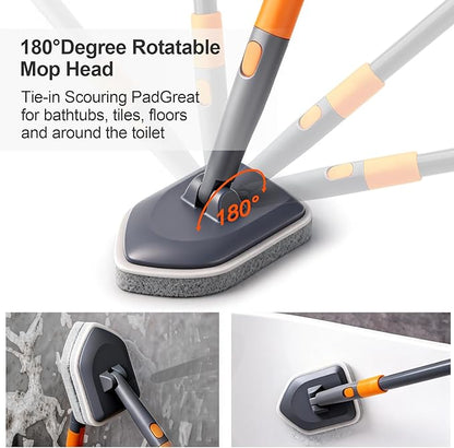CLEANHOME Tile Tub Scrubber Brush with 3 Different Function Cleaning Heads and 56" Extendable Long Handle-No Scratch Shower Scrubber for Cleaning Bathroom Kitchen Toilet Wall,Bathtub,Sink,Grey