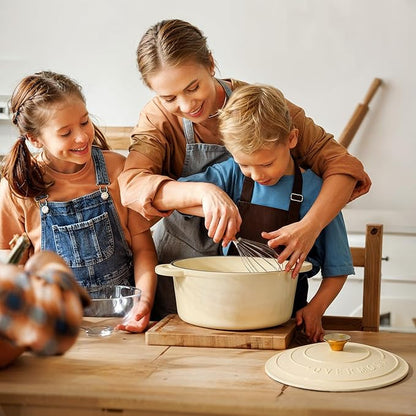 Overmont Enameled Cast Iron Dutch Oven - 7QT Pot with Lid Cookbook & Cotton Potholders - Heavy-Duty Cookware for Braising, Stews, Roasting, Sourdough Baking Cream White - Image 8