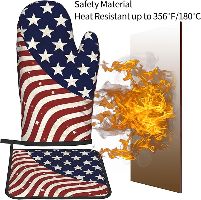 Patriotic Oven Mitts - American Flag Kitchen Mitts Pot Holders 4th of July Hot Mitts Independence Memorial Day Hot Pads Sets of 2 for Cooking Baking Grilling - Image 5