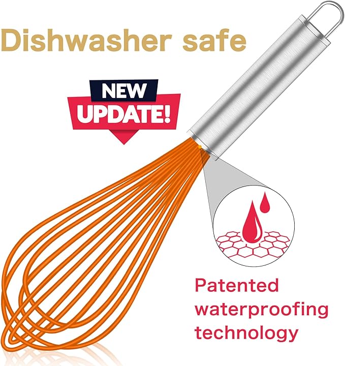 OYV Orange Silicone Whisk, Professional Whisks For Cooking Non-Scratch, Stainless Steel & Silicone Wisk, Plastic Rubber Whisk Tool For Nonstick Cookware Pans, BPA free, Silicon Wisks Set of 3 - Image 2