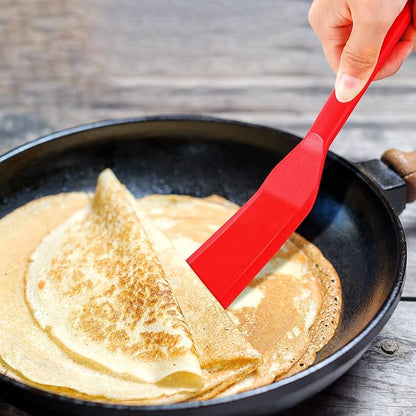 Zopeal 2 Pieces Crepe Spatula Silicone Narrow Skinny Flipper Long Heat Resistant Cooking Pancake Spatula Non Stick for Cooking Egg Burgers Pizza Pancake Steak Omelet(Red, Black)