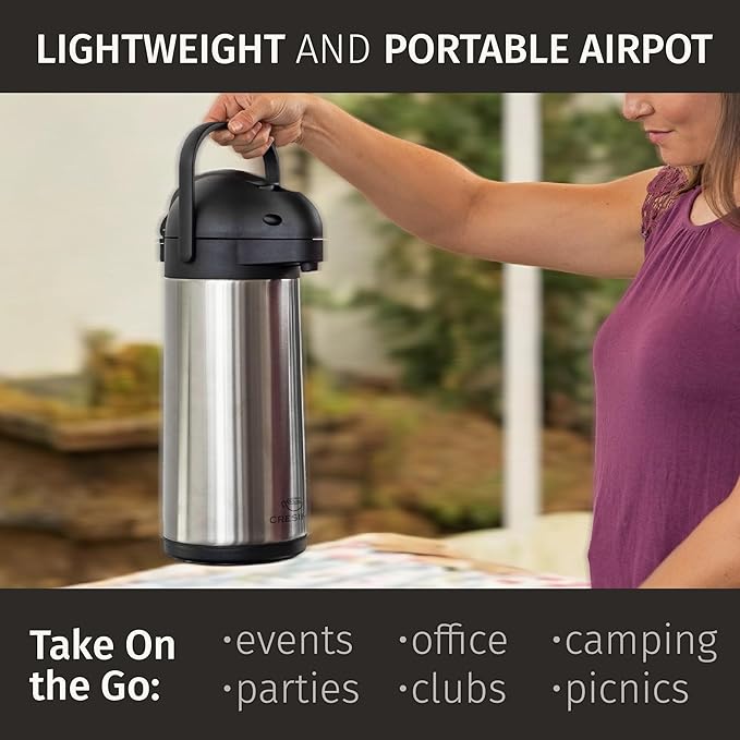 Coffee Carafe Airpot & Cleaning Brush - 101oz / 3L Airpot 12 Hours Hot Water Dispenser or 36 Hours Cold Drink Dispenser with Pump - Easy Dispensing Coffee Carafes for Keeping Hot Extra Large - Cresimo - Image 9