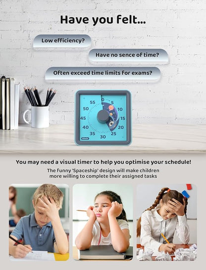 LIORQUE 60 Minute Visual Timer for Kids, Visual Countdown Timer for Classroom Office Kitchen with 'Space Ship' Pattern Design, Pomodoro Timer with Silent Operation (Batteries Included) - Image 3
