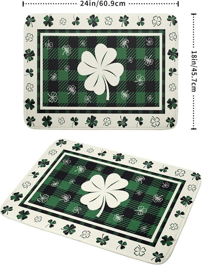 Giwawa Patrick Clovers Dish Drying Mat 18"x24" Lucky Shamrock Spring Leaf Dish Drainer Mats Green Black Buffalo Plaids Absorbent Microfiber Dish Drying Pad for Kitchen Countertop Large Decor