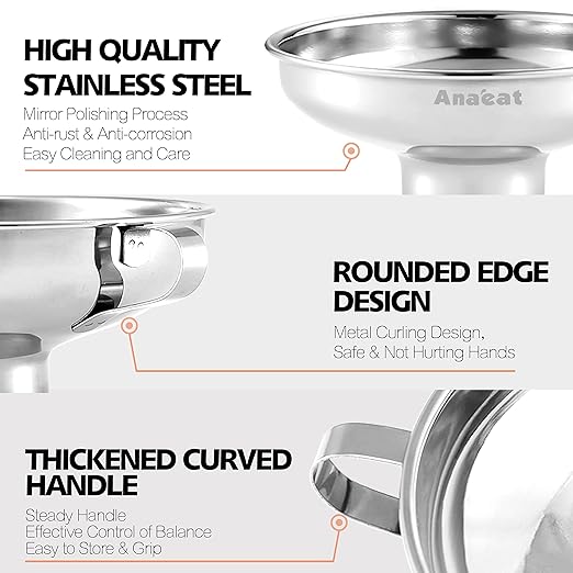Anaeat Stainless Steel Canning Funnel with Handle for Wide and Regular Jars & Canning Jars, Wide-Mouth Funnels Excellent for Transferring Liquid and Dry Ingredients, Large Solids, Oil, Beans & Jams - Image 4