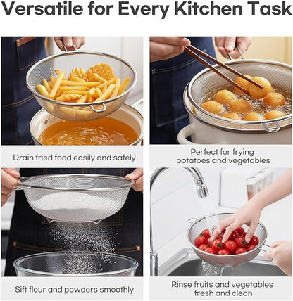 8″ Stainless Steel Fine Mesh Strainer with Feet – Standing Colander with Handle for Strain, Sift, Drain & Rinse Vegetables, Fruits & Pasta - Image 3