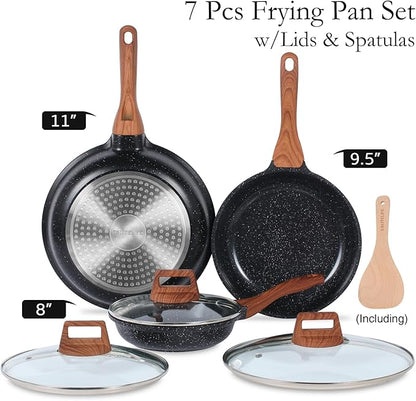 ESLITE LIFE Nonstick Ceramic Frying Pans Skillets Set with Lids, Non-Toxic Egg Omelette Kitchen Cooking Pans Compatible with All Stovetops (Gas, Electric & Induction), PTFE & PFOA Free (Black) - Image 2