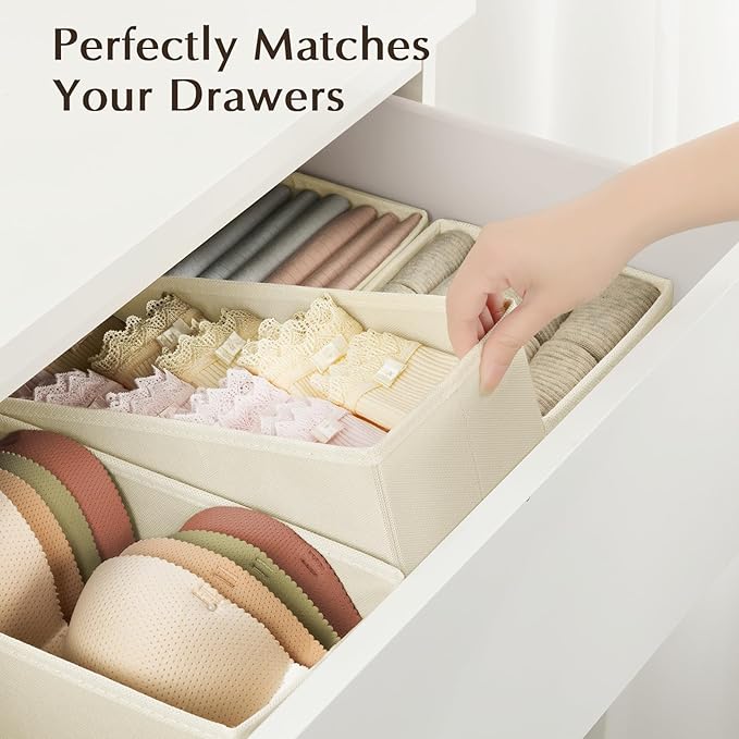DIMJ Drawer Organizers - Set of 12 Fabric Closet Organizers and Storage, Drawer Dividers for Baby Clothes, Socks, Belt, Tie (Beige) - Image 3