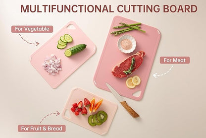 THETCHRY Plastic Cutting Board Set, Pink Cutting Board with Non-slip, Cutting Board for Kitchen Set of 3, Dishwasher Safe, BPA Free, Reversible, with Grip Handle, Pink - Image 6