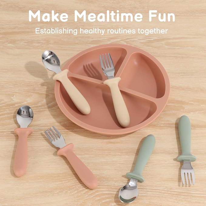 Eascrozn 6 Pack Toddler Utensils, kids Silverware with Silicone Handle, 18/8 Stainless Steel Children Safe Spoons and Forks Set Baby Feeding Essentials, Dishwasher Safe - Image 6