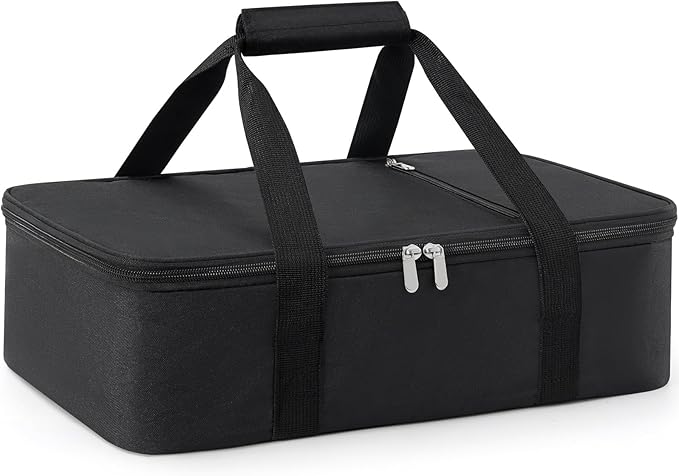 Insulated Casserole Carrier for Hot or Cold Food,Pie Carrier Bag Lunch Bag Tote for Potluck Parties/Picnic/Cookouts, Fits 9"x13" Baking Dish,Black