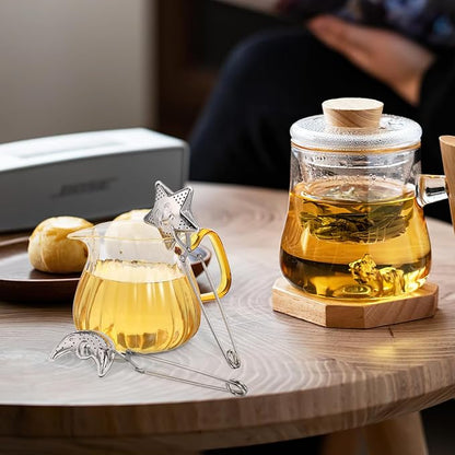 Garneck 4 Pcs Tea Infuser Spoon Set: Loose Leaf Strainer Stainless Steel Snap Ball Steeper with Moon Star Shape for Teapot Cup Mug Office Home Restaurants Gift for Tea Lovers
