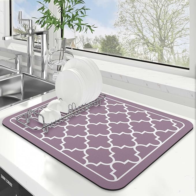 WISELIFE Dish Drying Mat Super Absorbent Drying Mat Large Dish Drying Mats for Kitchen Counter Easy Clean Dish Mat Kitchen Drying Mat15"x 18" Stylish Purple by WiseLife