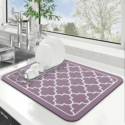WISELIFE Dish Drying Mat Super Absorbent Drying Mat Large Dish Drying Mats for Kitchen Counter Easy Clean Dish Mat Kitchen Drying Mat15"x 18" Stylish Purple by WiseLife