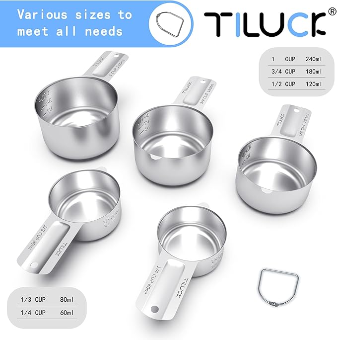 TILUCK Stainless Steel Measuring Cups Set,Kitchen Gadgets for Cooking & Baking,Set of 5 - Image 2