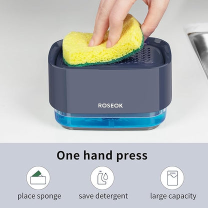 ROSEOK Dish Soap Dispenser for Kitchen,Detachable Soap Dispenser with Sponge Holder for Dish Cleaning,17 Ounces,Navy Blue,1 Pack