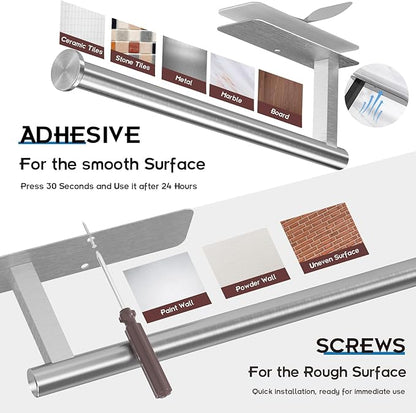 ASTOFLI Paper Towel Holder Under Cabinet No Drilling, Self Adhesive Paper Towel Holder Wall Mount for Kitchen Rack, Under Counter Napin Holder No Drill, RV, 304 Stainless Steel, Silver - Image 4