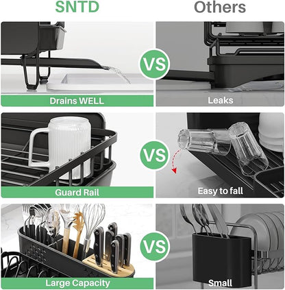 SNTD Dish Drying Rack - Large Dish Racks for Kitchen Counter, Expandable Dish Drainers with Cutlery Holder Stainless Steel Rustproof, Black - Image 6