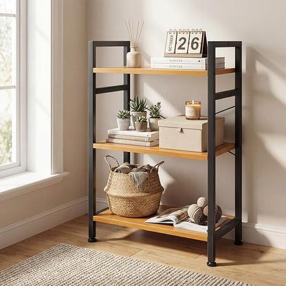 DUMOS 3 Tiers Bookshelf, Classical Book Shelf, Tall Display Shelves in Living Room/Home/Office, Storage Organizer for CDs/Books/Movies, Wood - Image 2
