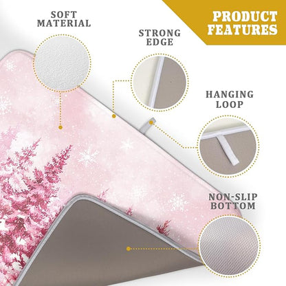 Pink Forest Dish Drying Mat Snowman Washable Drying Matt Kitchen Counter Absorbent Coffee Mat for Winter Home Decor - Image 4