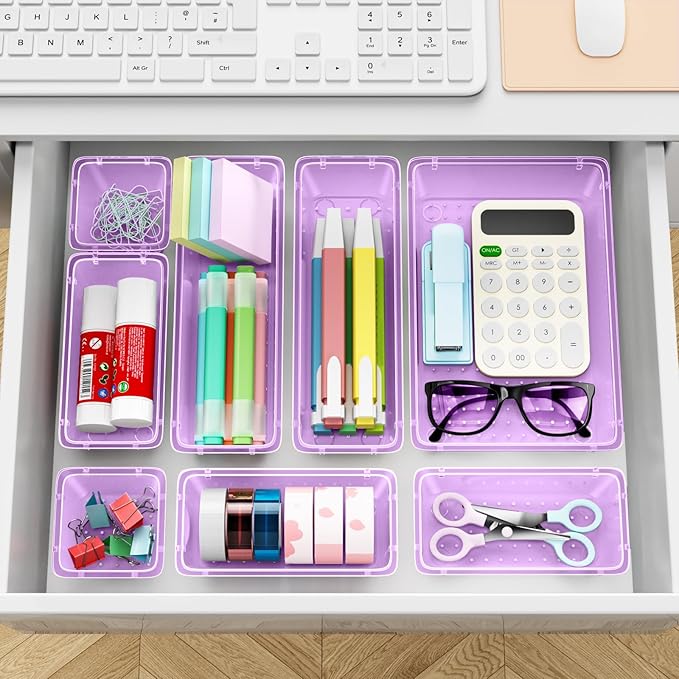 ElegantArray 12-Piece Drawer Organizer Set, 4 Sizes Versatile Plastic Vanity Organizer for Makeup, Stationery, Gadgets, in Kitchen, Bathroom, Office, and Bedroom, Purple - Image 6
