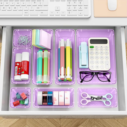 ElegantArray 12-Piece Drawer Organizer Set, 4 Sizes Versatile Plastic Vanity Organizer for Makeup, Stationery, Gadgets, in Kitchen, Bathroom, Office, and Bedroom, Purple - Image 6